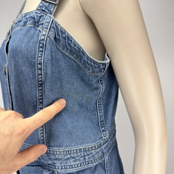 LEVI'S Denim Thick VTG Sheath Buttoned Pockets Midi Square Neck Blue Dress M - Picture 6 of 10